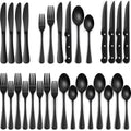 24 piece black silverware set, black dinnerware set for 4, food grade stainless steel flatware set