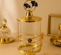 Luxury Golden Ginkgo Glass Storage Jar – Elegant Decorative Container with Floral Metal Wrap